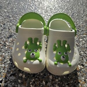 Toddler Green and White Alien Crocs